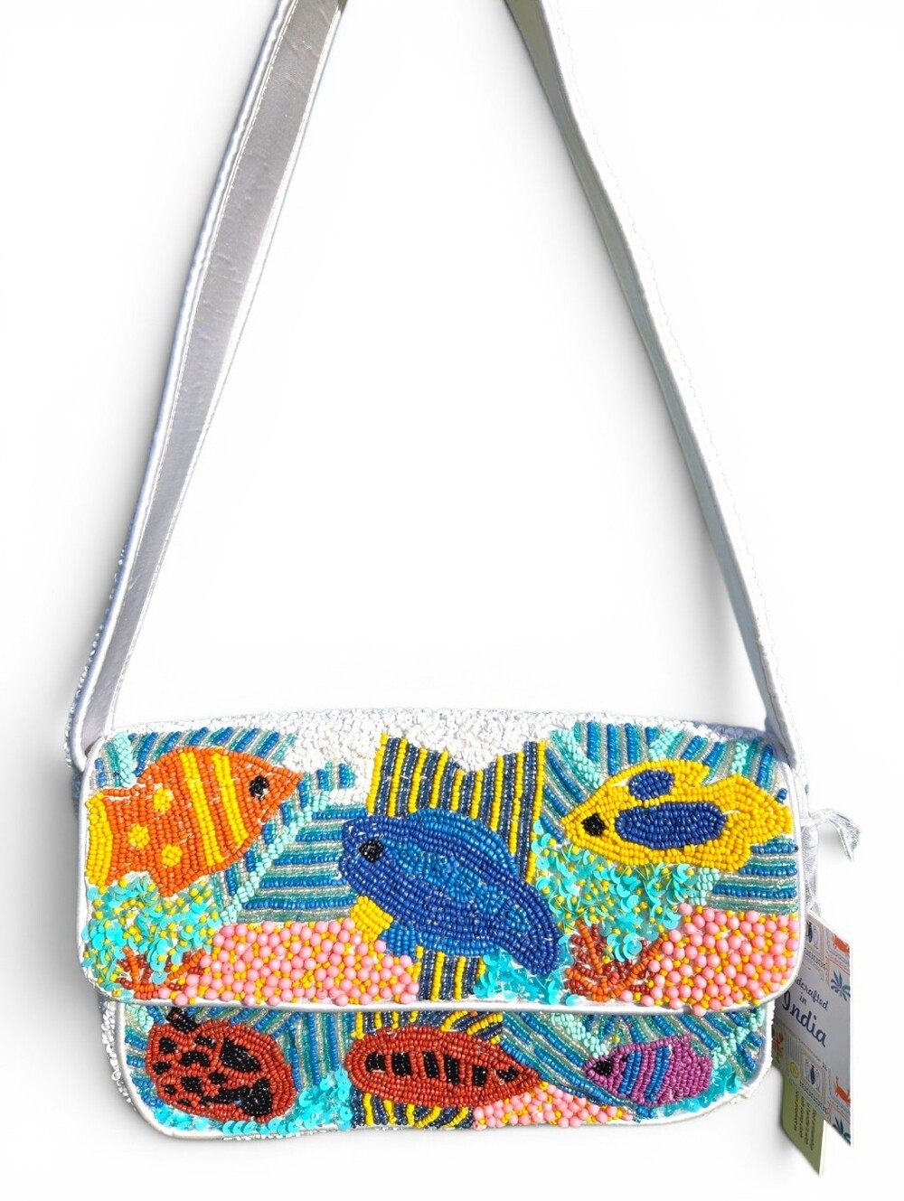 🐠 Viral Beaded Summer Bag- Ocean Tropical Fish White Shoulder Bag